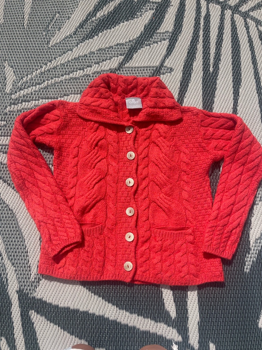 Aran Woollen Mills Cardigan Womens Coral Merino Wool Cable Knit Ireland Sz Sm